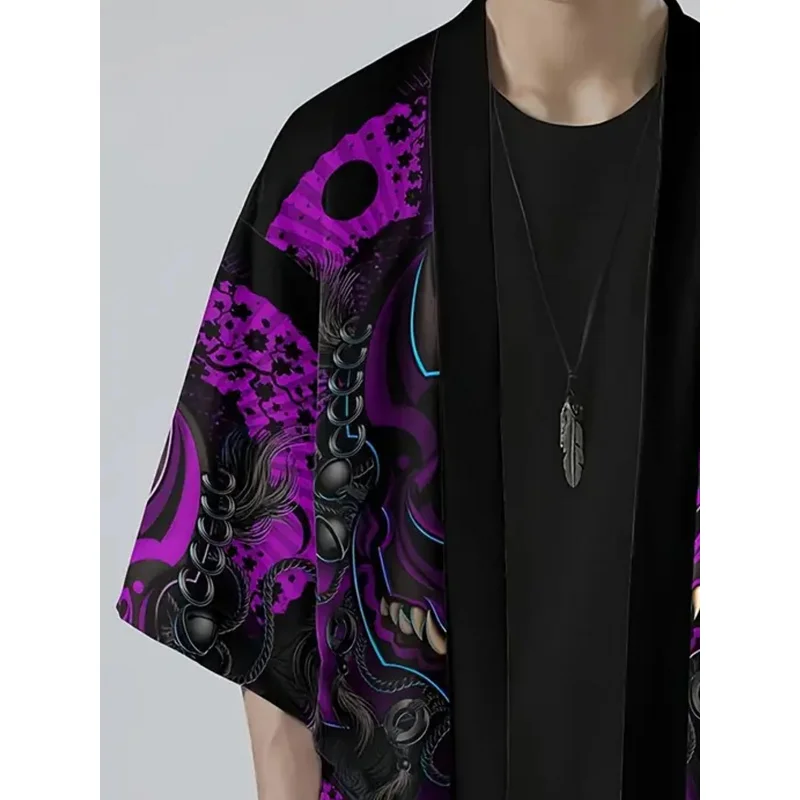 Летний кардиган со змеиным принтом демона, мужской китайский дракон с узором, японское кимоно больших размеров, традиционный азиатский костюм, пальто для косплея