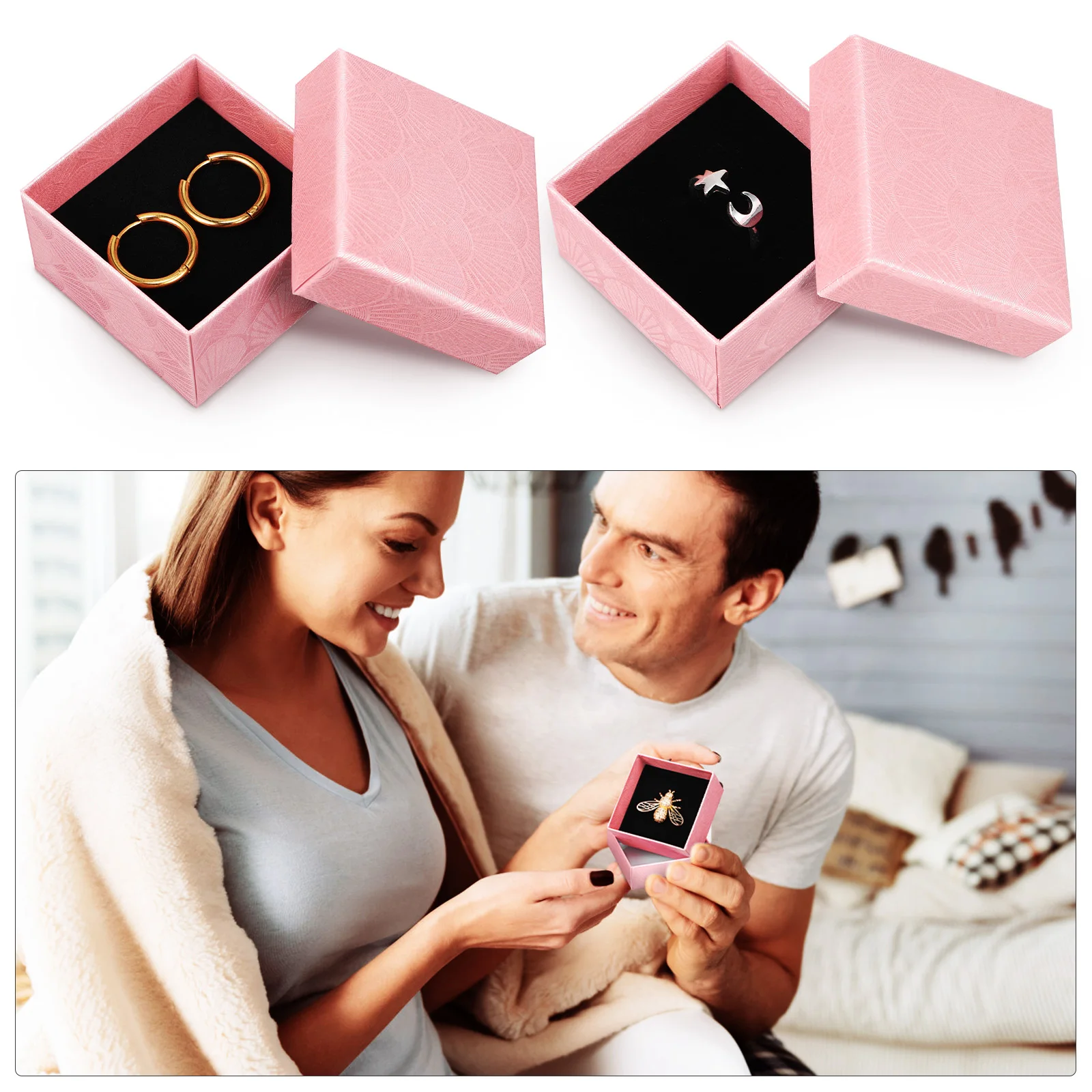 

Pcs Jewelry Box Organizer Wedding Ring Holder Women Small Storage Display Earring Necklace Case Gift Black Sponge Decoration
