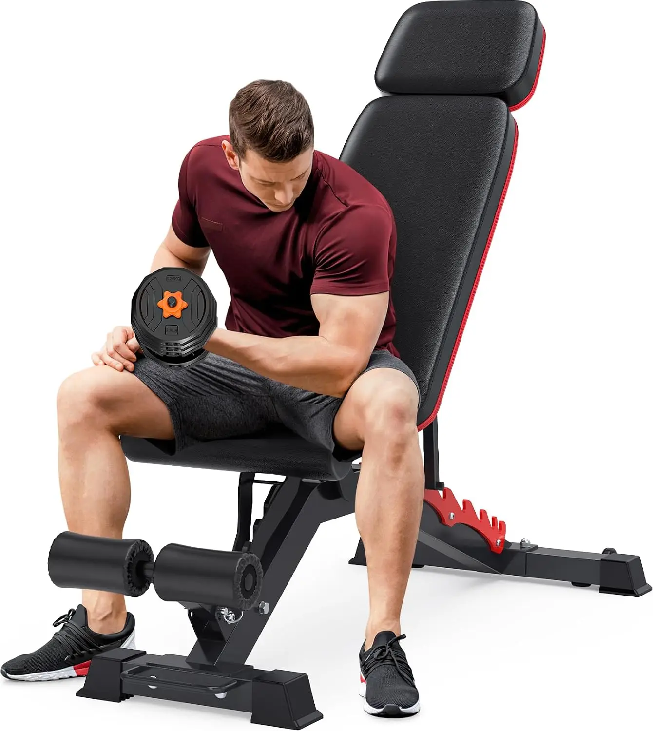 Adjustable Weight Bench Press 1200 lbs, Heavy-Duty Home Gym Workout Bench with Extra Headrest, Incline/Decline Strength Training Bench for Full-Body Workouts, Extremely Stable