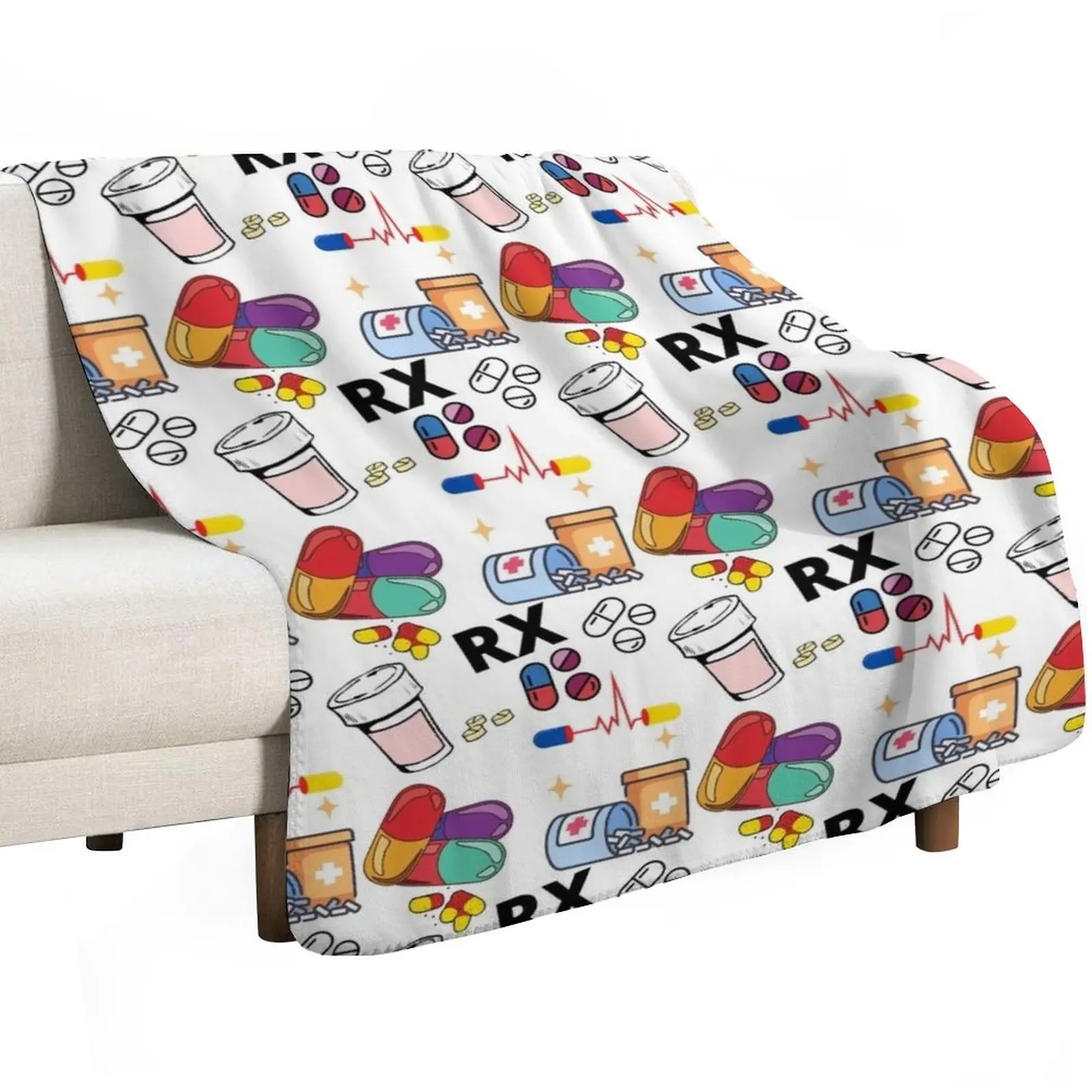 Pharmacy Pattern Pills RX Throw Blanket Sofa Moving Extra Large Throw Warm Decoratives Quilt Blankets