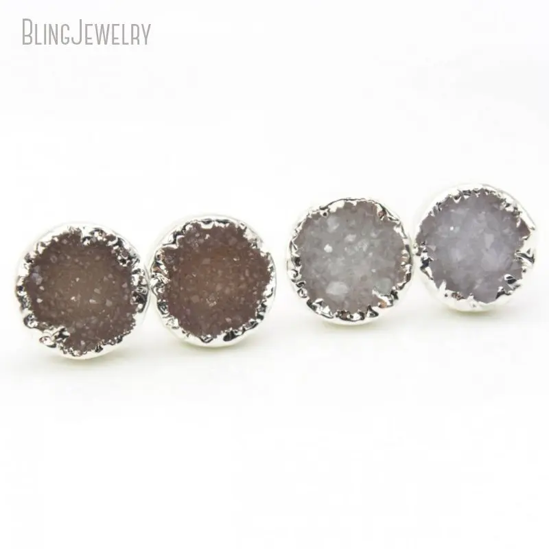 10 Pairs Gold Color Small Druzy Women Minimal Jewelry Earrings Dainty Silver Plated Stud Earrings