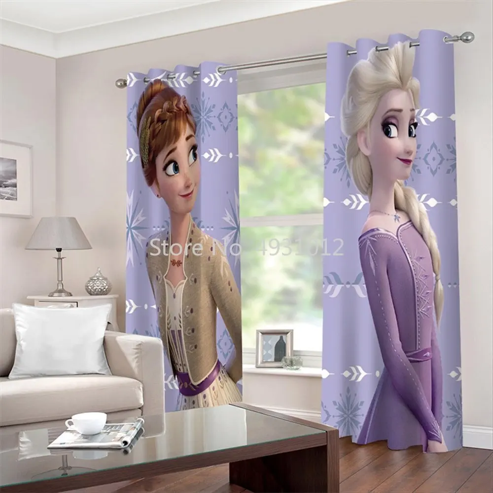 Disney Princess Frozen Elsa Print Blackout Curtain Living Room Bedroom Children's Room Bay Window Fabric Drapes Decoration