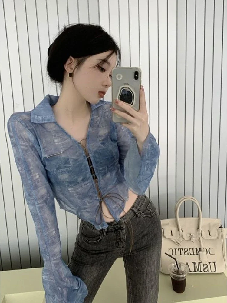 Leisure Cropped Shirts Women Slim Sun-proof Trendy Simple New Spring Ladies Tops Streetwear Lace-up Designed Hotsweet Girls Chic