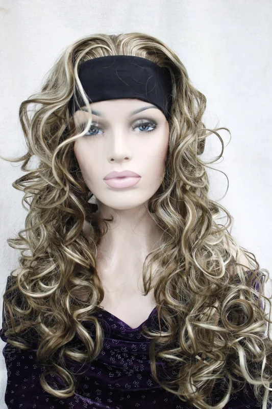 

Women Long Curly Wave 3/4 Half Wig Headband Synthetic Ladies Wigs