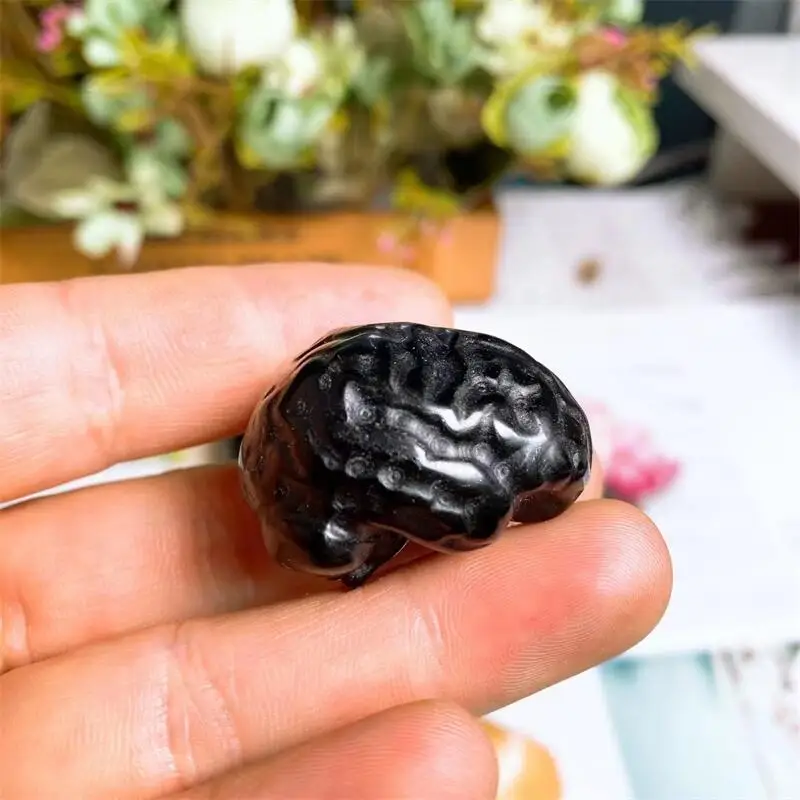 Natuurlijke Zwarte Obsidiaan Hersenen Reiki Healing Crystal Carving Figurine Gepolijst Edelstenen Sculptuur Ambachten Home Decor Gift 1Pcs