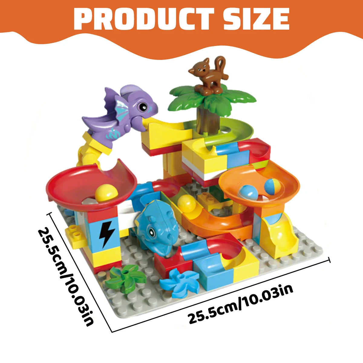 55PCS Große Bausteine Marmor Rennen Run Track Dinosaurier Und Große Ziegel Rolling Ball Rutsche Trichter Spielzeug Für Kinder pädagogisches Spielzeug