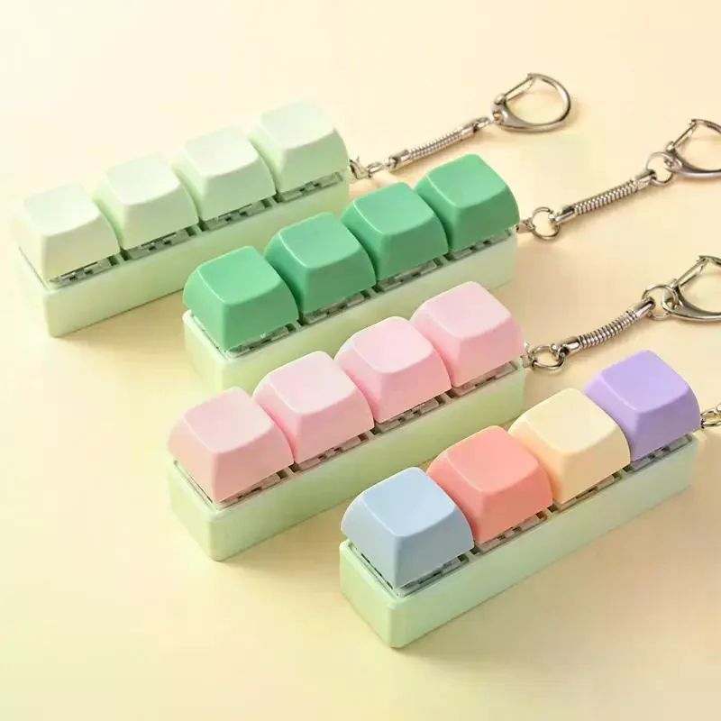 4 Keys Button Keycap Stress Relief Adult Fidget Toy Keychain 4 Keys Keyboard Fidget Gadgets Toys DIY Keyboard Keychain Toys