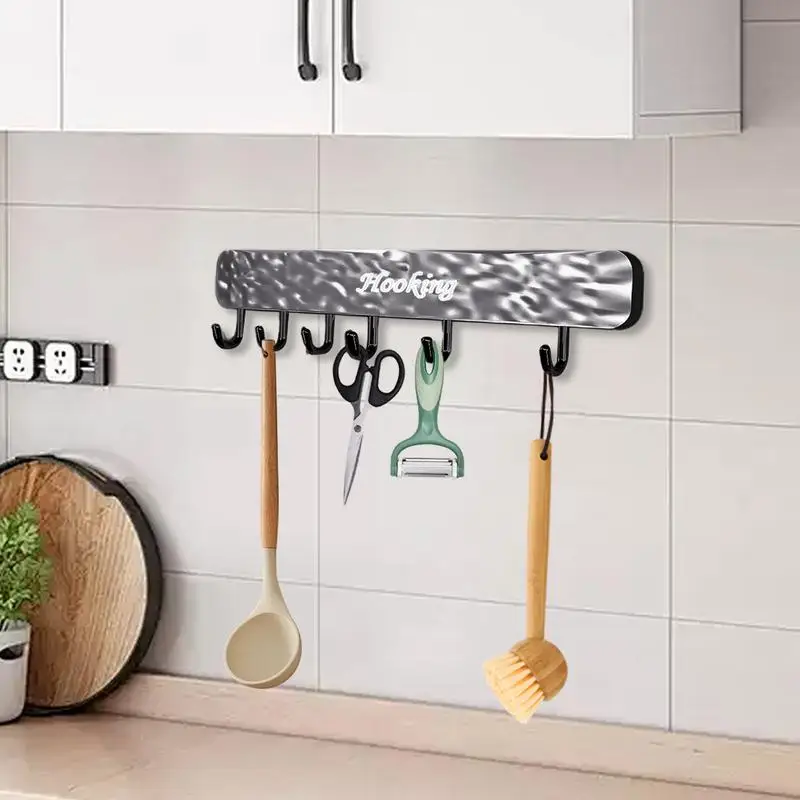 Solid Kitchen Cabinet Hooks Pot And Pan Organizer Hooks Wall Mounted Sliding Track Hooks For Kitchen No Punching Adhesive