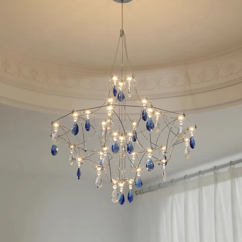 الفرنسية الفاخرة الأزرق كريستال قلادة Led أضواء رومانسية الفن المعيشة غرفة الطعام الثريات الإضاءة ديكور غرفة نوم مصابيح معلقة #4