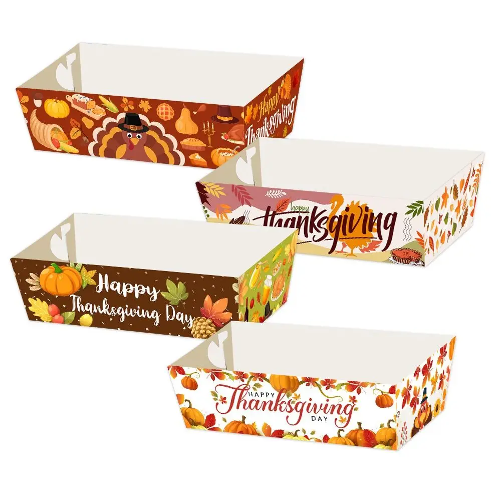 12 قطعة صناديق ورقية صغيرة للوجبات الخفيفة مستطيلة سميكة المتاح الخبز المقالي اليقطين مابل ليف طباعة مهرجان طبق عشاء