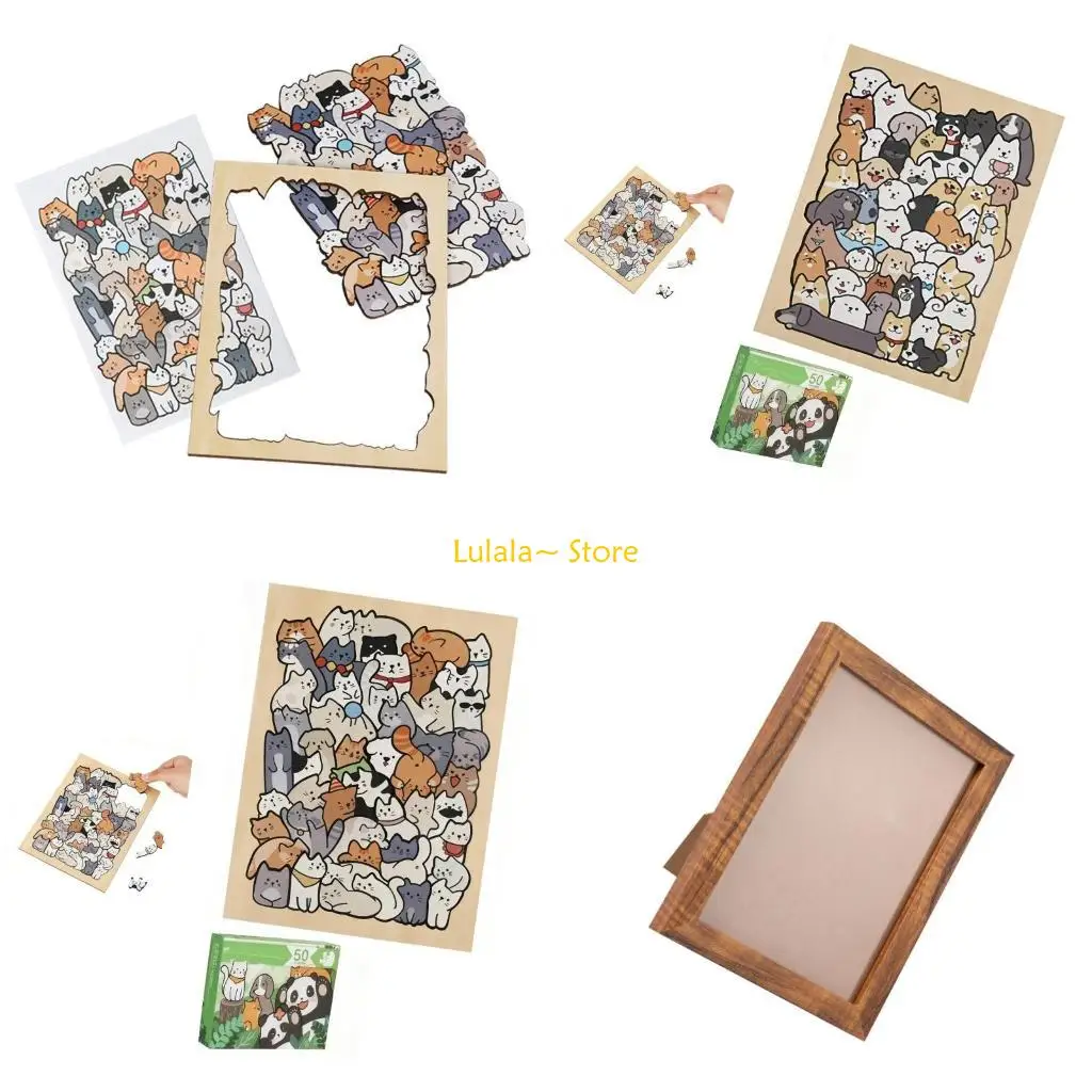 

Y4QA Wooden Animal Puzzle 50Pieces Artistic Hand Drawn Styles for Stress Relief Creative Activity Home Decoration