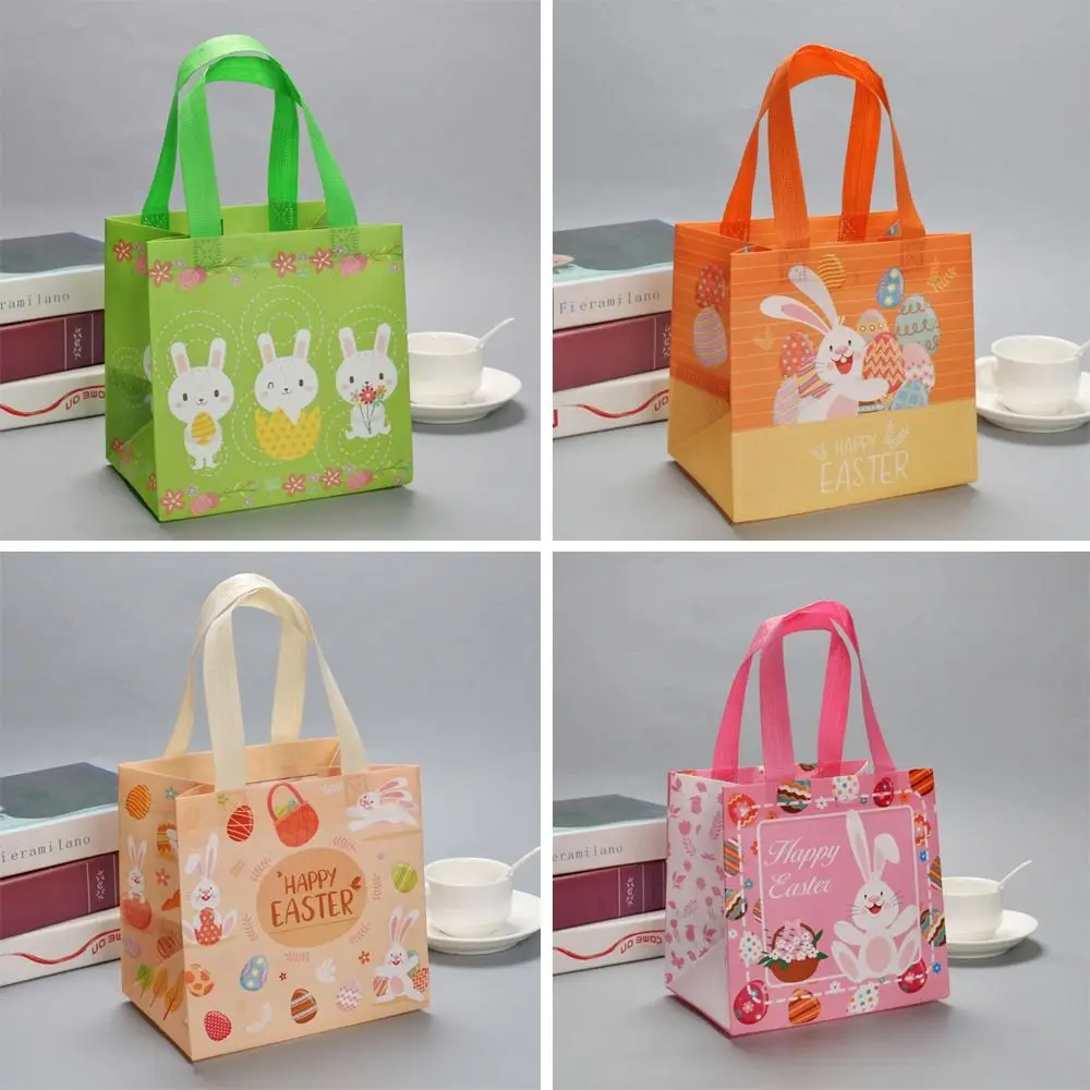 Egg Bunny Easter Gift Tote Bags Laminating Nonwoven Environmental Shopping Bags Large Capacity Dust Moisture-Proof Firm Handbag