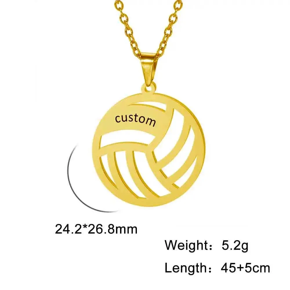 Volleyball Necklace for Women Men Boy Child Soccer Basketball Rugby Baseball Personalized Custom Name Stainless Steel Jewelry