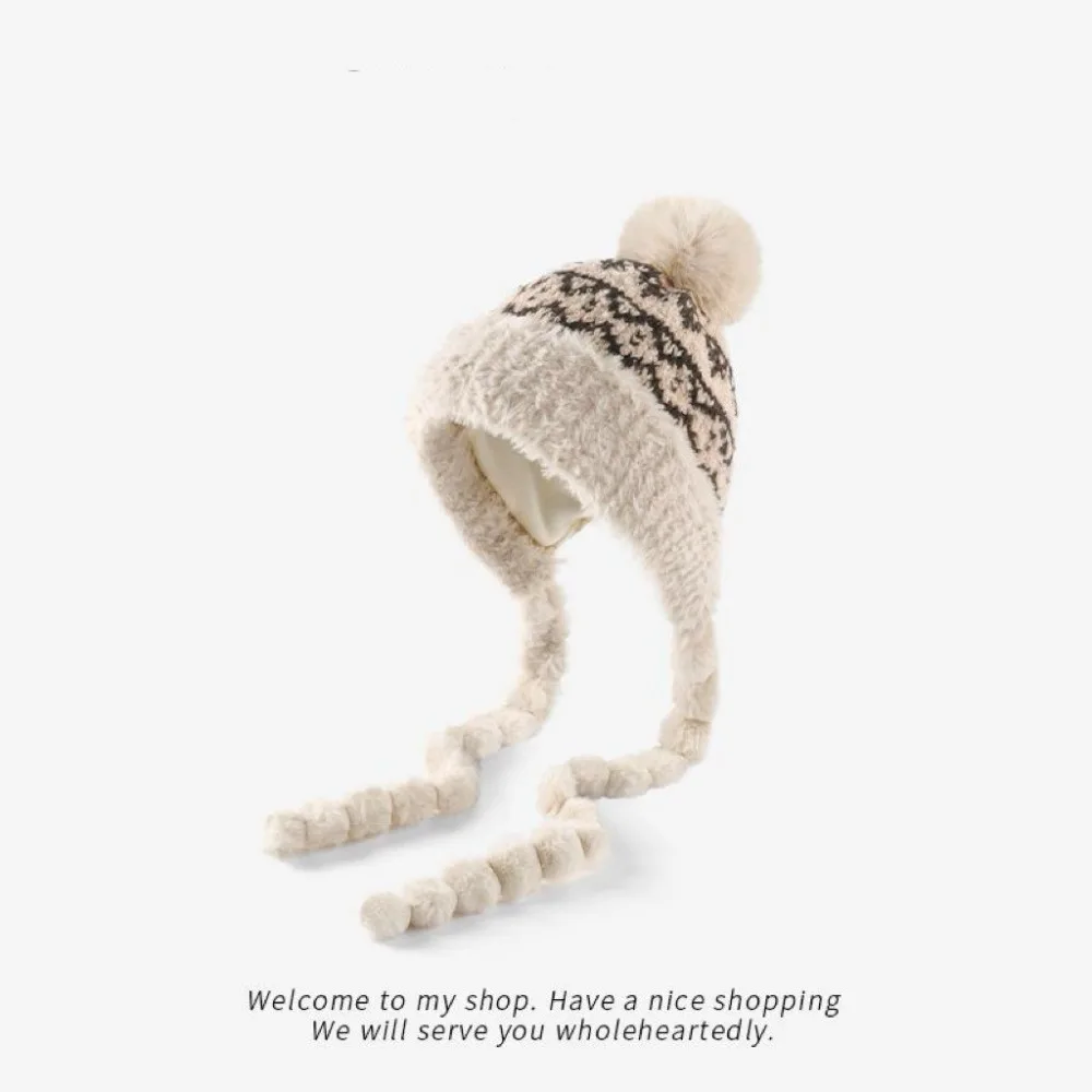 

Thickened Warm Warm Ear Protection Hat Cute Thick Bear Ears Hat Pompom Fluffy Soft Bucket Hat for Women