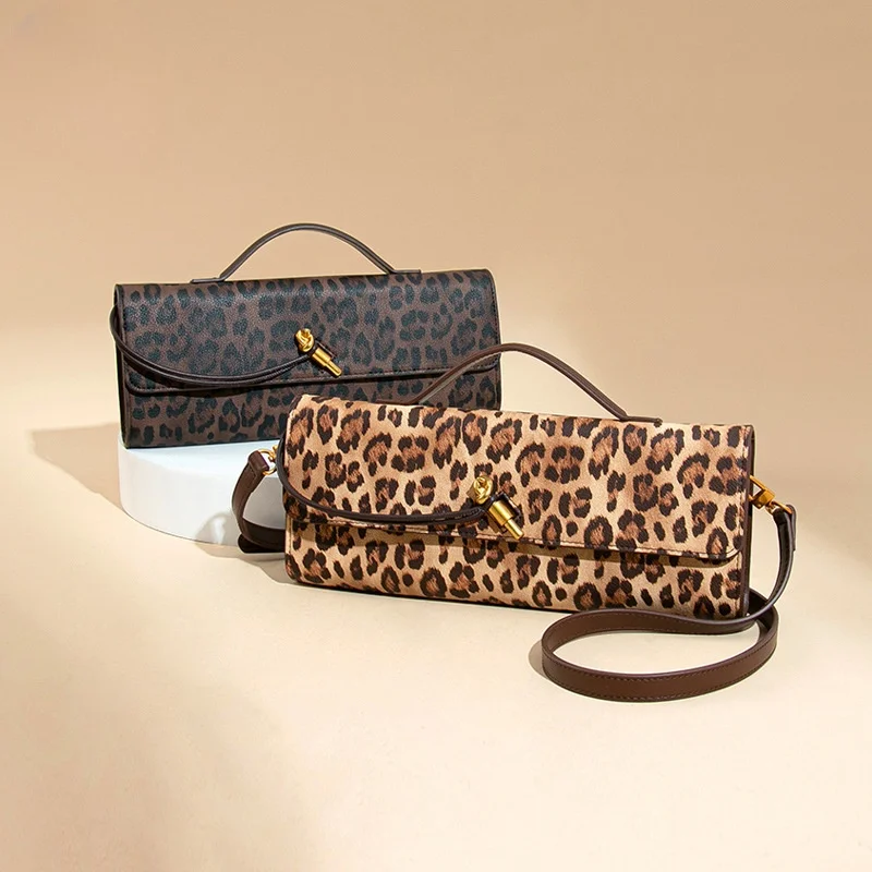 

Женская вечерняя сумка-клатч из искусственной кожи с леопардовым узором, трендовая сумка-мессенджер в стиле ретро, сумка-мессенджер Dharma Stick, длинная форма, сумки на плечо для подмышек