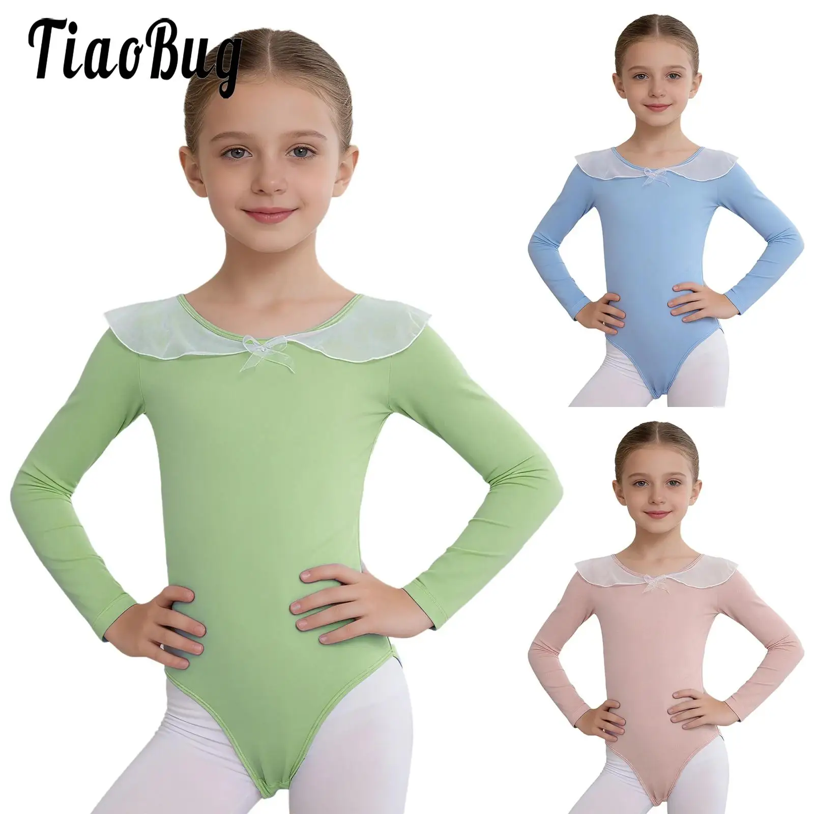 

Kids Girls Ballet Ballerina Dance Bodysuit Long Sleeve Leotards Round Neck Press Button Crotch Leotard for Performance Practice