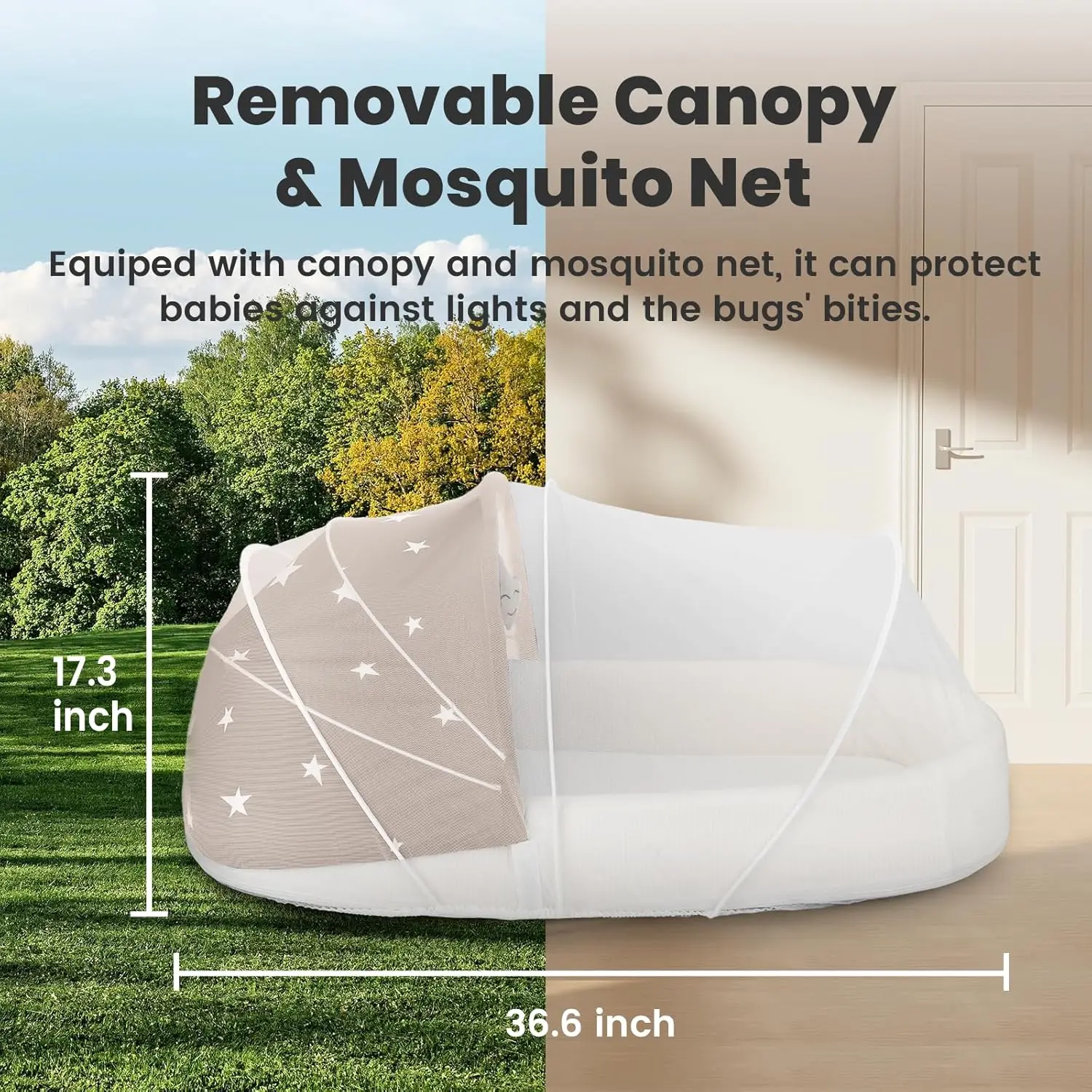 Culla da viaggio pieghevole per neonati e neonati - Dormiente portatile leggero con zanzariera, grigio