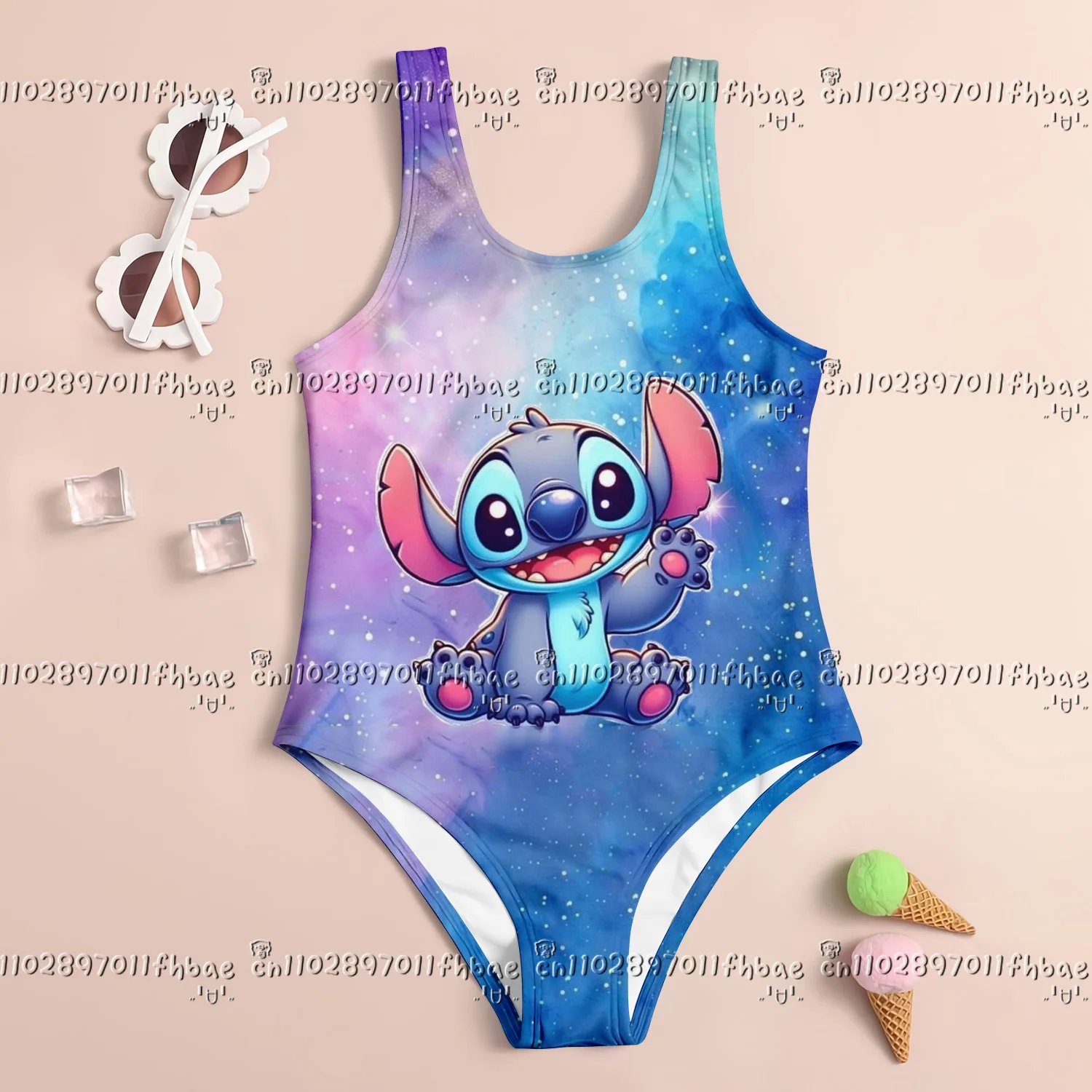 

Stitch Cartoon Miniso 2025 Summer 3D Printing Kids Clothing Swimsuit Girls Boys Two Piece Bikini Set Beach Party Essential