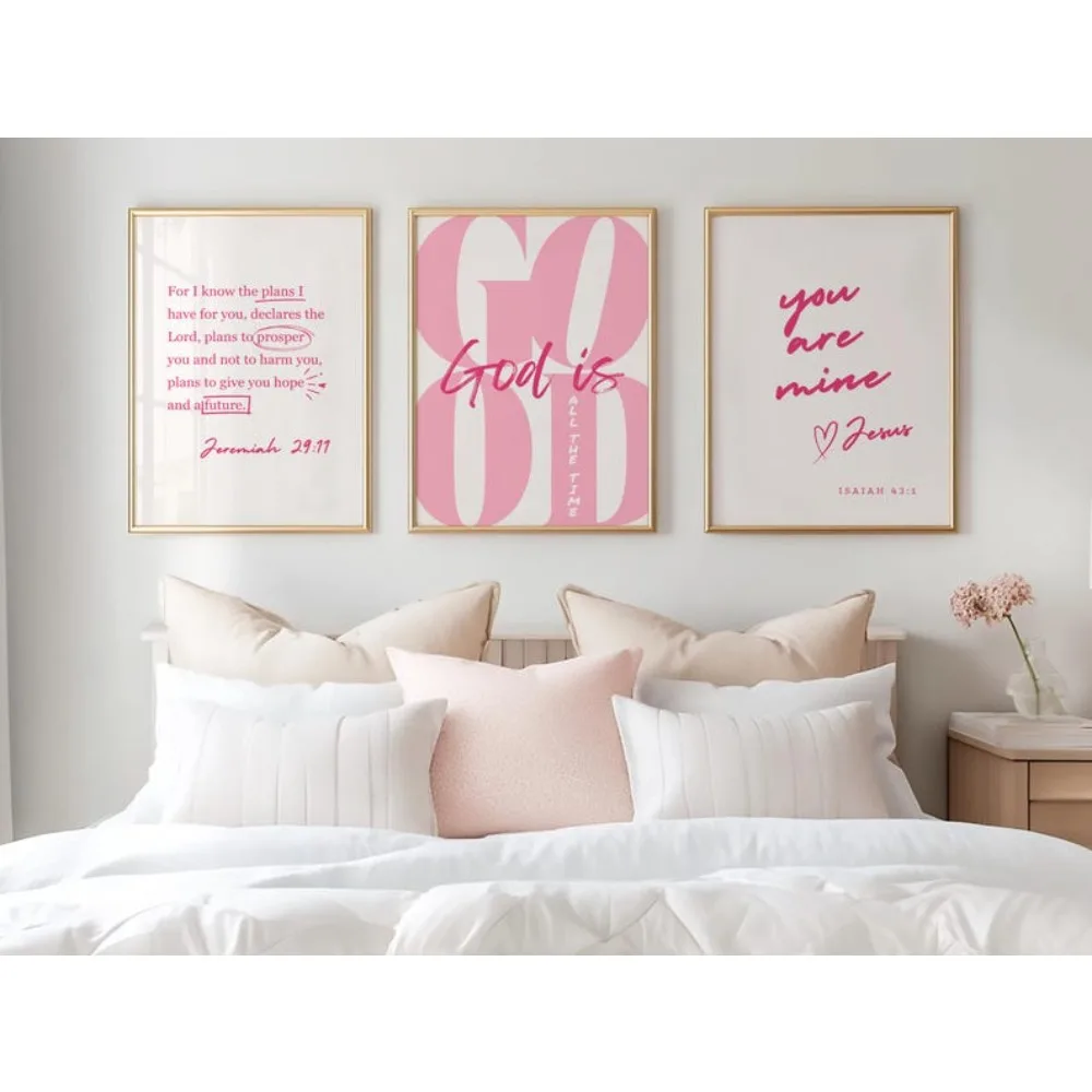 Frameless Fashion Pink Girly Christian Wall Art,God Is Good To Print All The Time,You Are My Print,Living Room Wall Art Decor