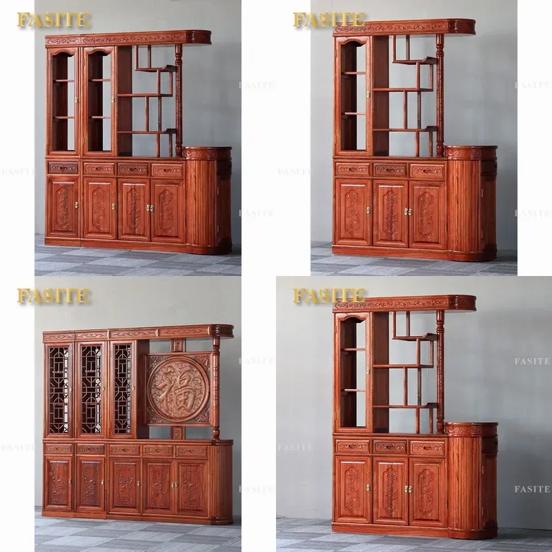 For Chinese Style Golden Rosewood Entrance Cabinet Rack Screen Partition Living Room Mahogany Wine Shoe Cabinet Integrated