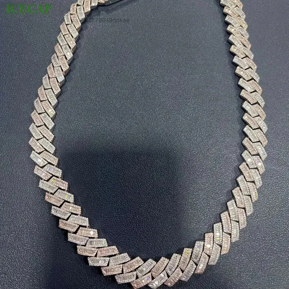 

Custom Two Tone Rapper Miami 925 Sterling Silver Vvs Moissanite Diamond Iced Out Cuban Link Chain Necklace