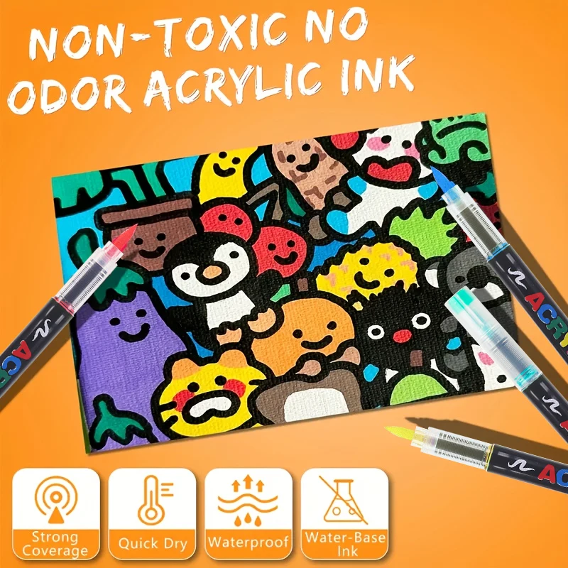 12-72 لون علامات أقلام الطلاء الاكريليك لباد أكريليك علامات طلاء طرف الفرشاة للرسم الصخري قماش هدايا عيد الميلاد DIY الحرف اليدوية