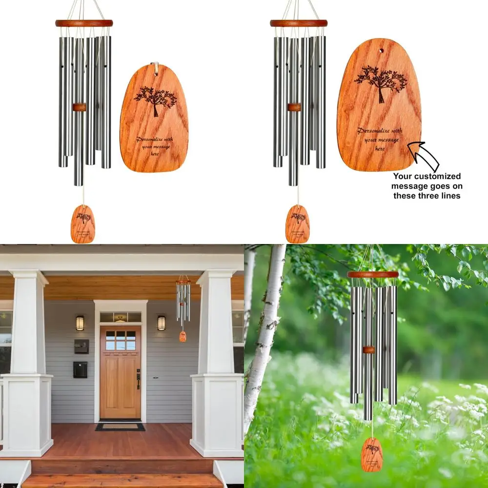 

customized 24" tree of life memorial wind chime in silver for outdoor graceful sympathy