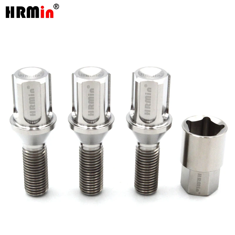 HRmin Extended Anti-Theft Head Cone Seat Gr.5 Titanium Alloy Automobile Vehicle Car Wheel Bolt for BMW Lutos Cars M12x1.5x28mm