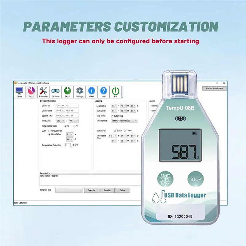 ABXF-مسجل درجة الحرارة USB القابل للتصرف للثلاجات، يتضمن تقارير PDF/CSV المولد تلقائيًا - 5 عبوات