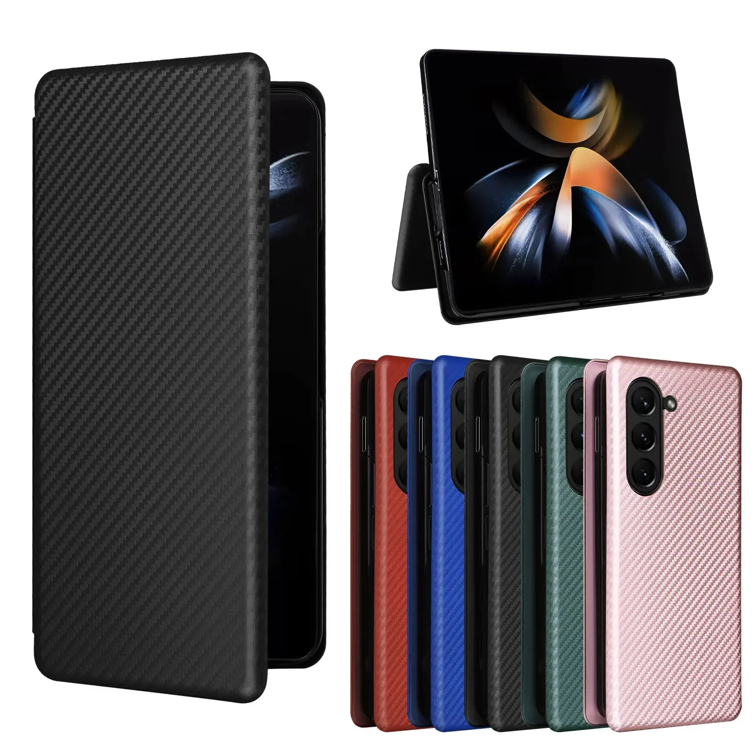 Z FOLD 5 6 FOLD6 Flip Case Luxury Carbon Fiber SKIN Leather BOOK Full Cover For SAMSUNG GALAXY Z FOLD 5 6 FOLD5 Z5 Z6 Phone Bags