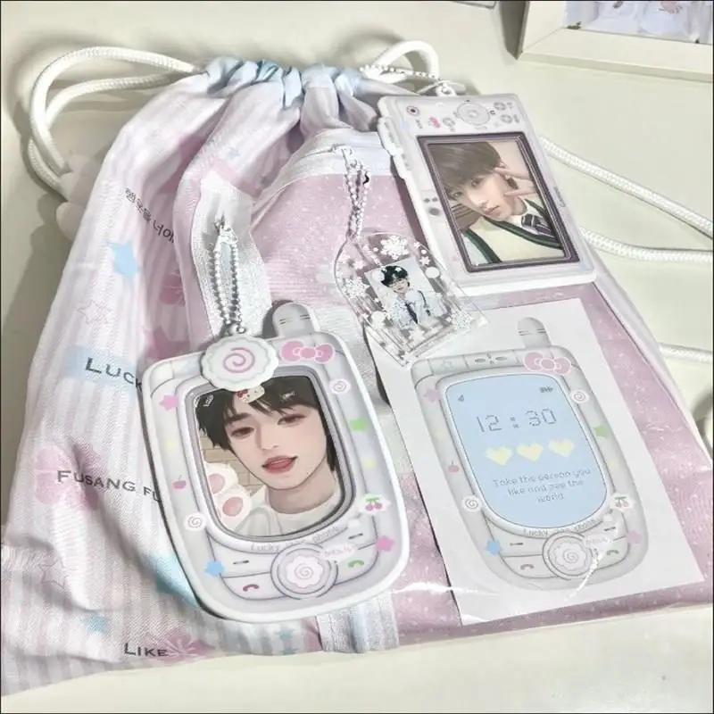 

Y2k Transparent Pockets Drawstring Bag Japan Harajuku Backpacks Badge Star Print Large Capacity Student Drawstring Backpack