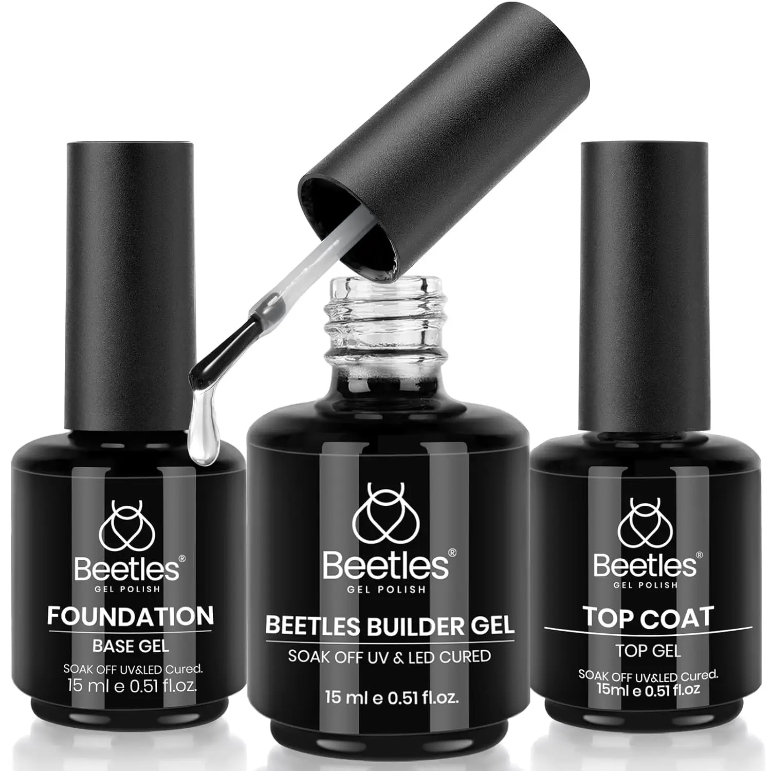 Beetles 3Pcs 15ml Builder Nail Gel Base Coat Top Coat Kit Long Lasting Shine UV LED Lamp Needed Gift for Women