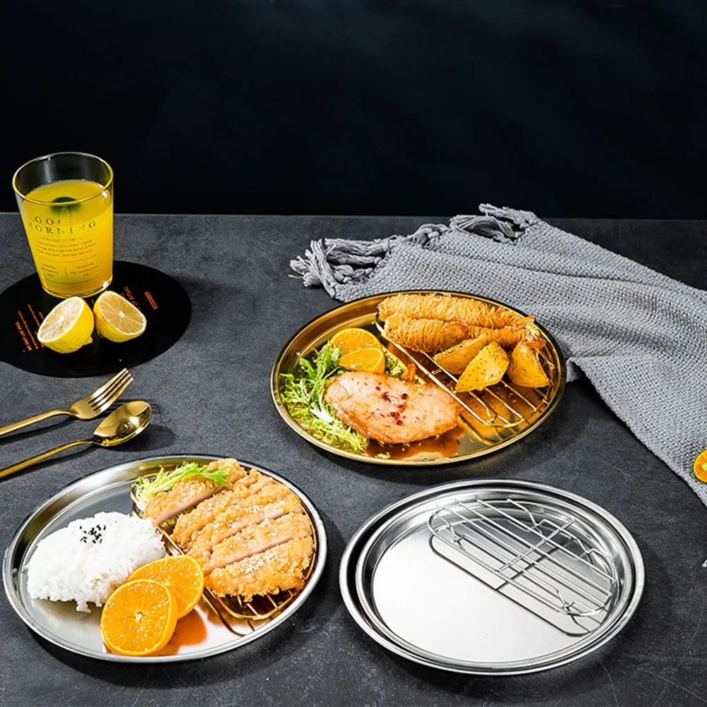 

Drain Pan Grease Catcher for Kitchen Fried Food Holder Tray Fruit French Fries Stainless Steel Plate Serving Dish