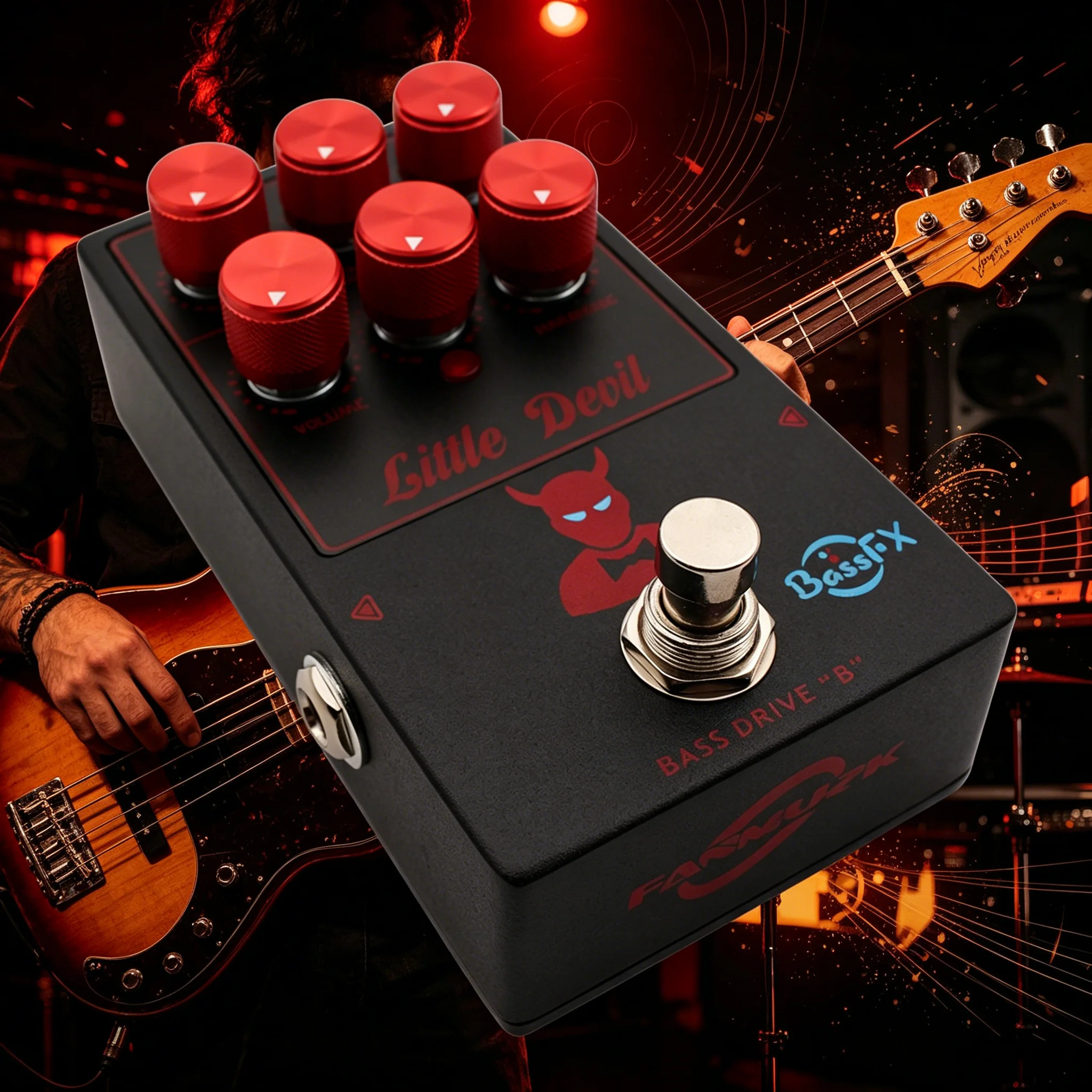Fanmuzk Little‑Devil Bass Tube Amplifier Emulation Stompbox 2‑Band EQ Drive Mix Harmonic Adjust Analog Tone Effect Pedal forBass