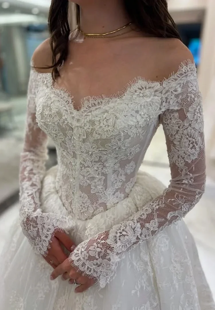 فستان زفاف دانتيل فيستدو دي نوفيا مانغا لارجا أنيق ثوب حفلة عتيق الحد الأدنى ألتا كوستورا بودا مدني مخصص
