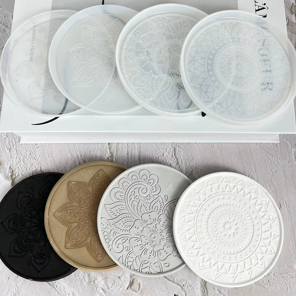 Mandala Round Coaster Resin Silicone Mold Coffee Coaster Tray Mold for DIY Epoxy Resin Plaster Concrete Wine Glass Cup Mat Mould