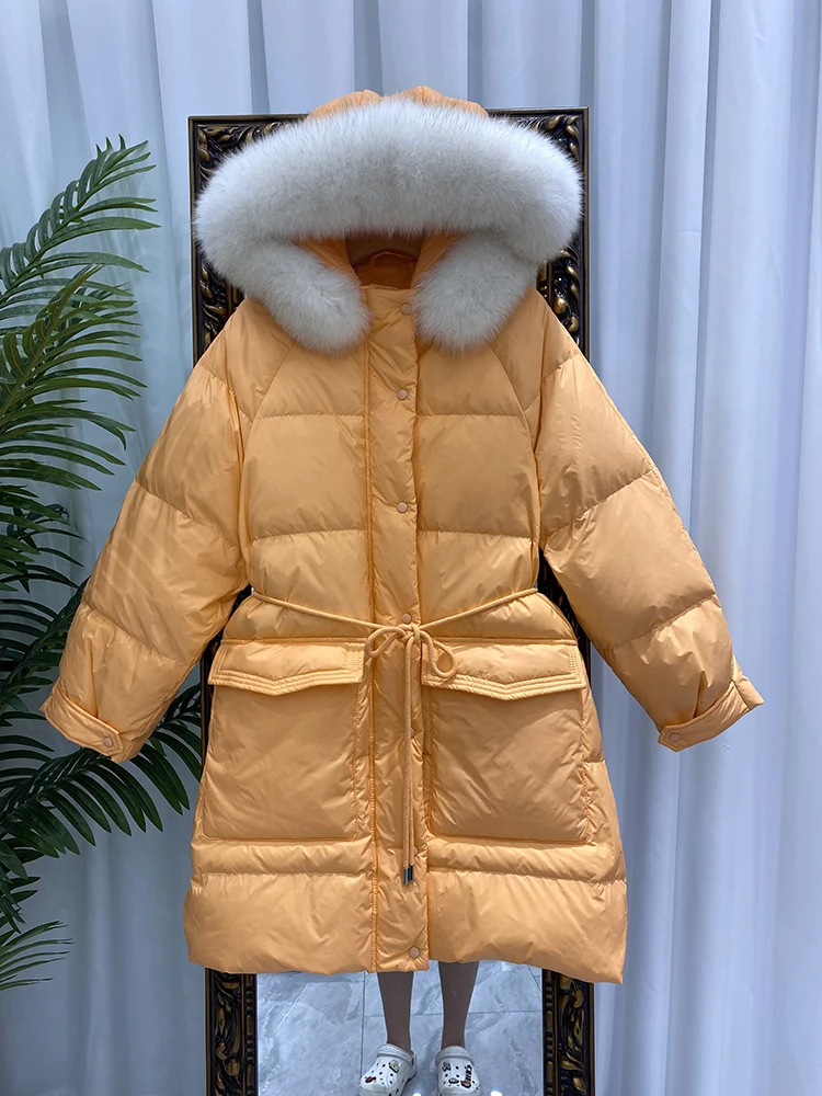 Large Natural Fox Fox Fur Hooded Down Jacket 2023 Korean Loose Winter Women 90% Duck Down Coat Winter Puffer Parka