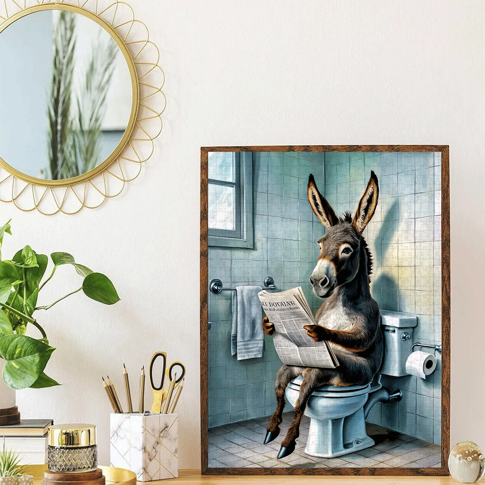 Puzzle per giornali da lettura di asino da 1000 pezzi - Divertente puzzle per scene di bagno per adulti e famiglie, colori vivaci, Challen