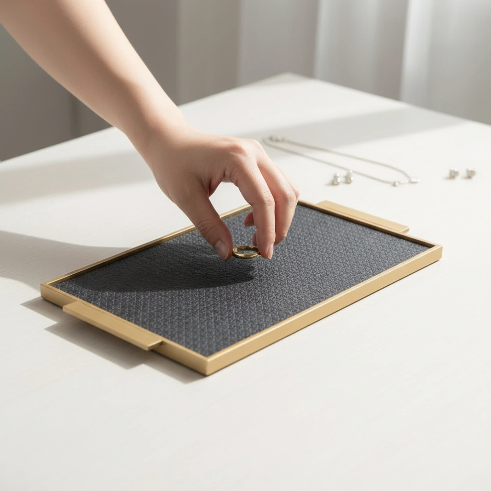 Leather Tray with Metal Frame Versatile Rectangular Tray with Metal Frame Transitional Slim Profile for Home Decorators