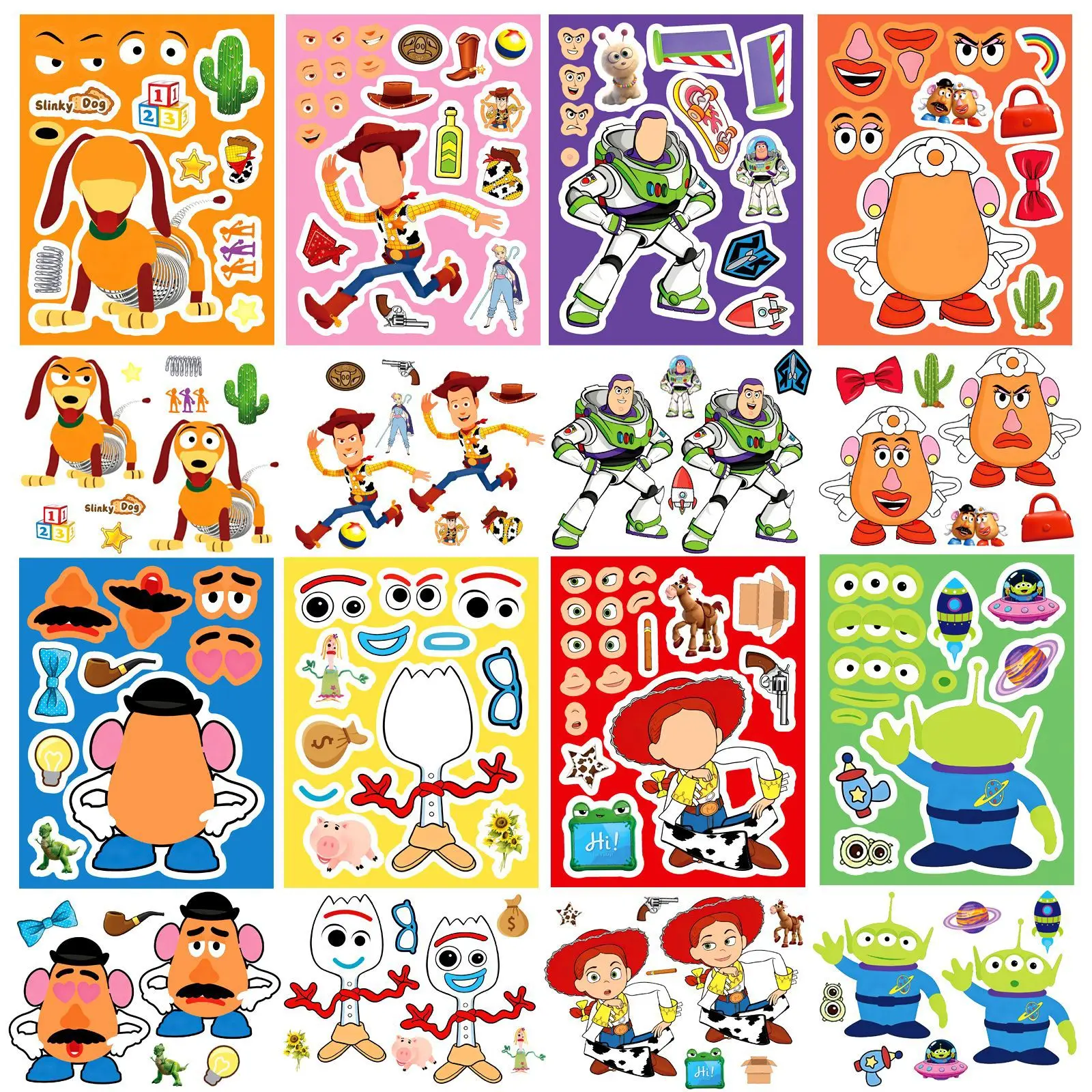 8/16 Folhas de Adesivos de Desenhos Animados Disney Toy Story para Montar Rostos DIY Ryder Chase Quebra-Cabeça Brinquedo Infantil para Meninos Presente de Festa