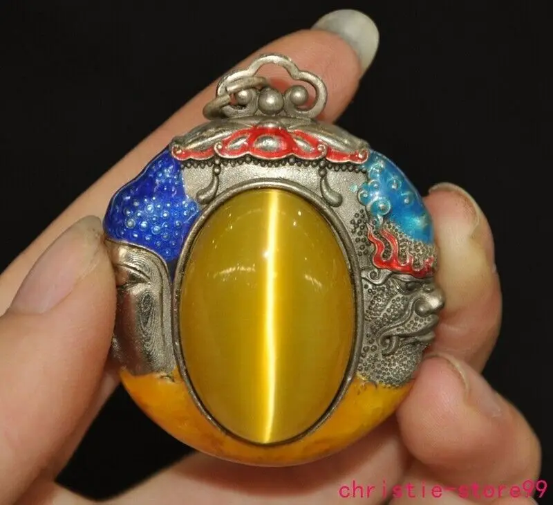 Tibet Silver Inlay Gem One Becomes A Buddha And One Becomes A Devil