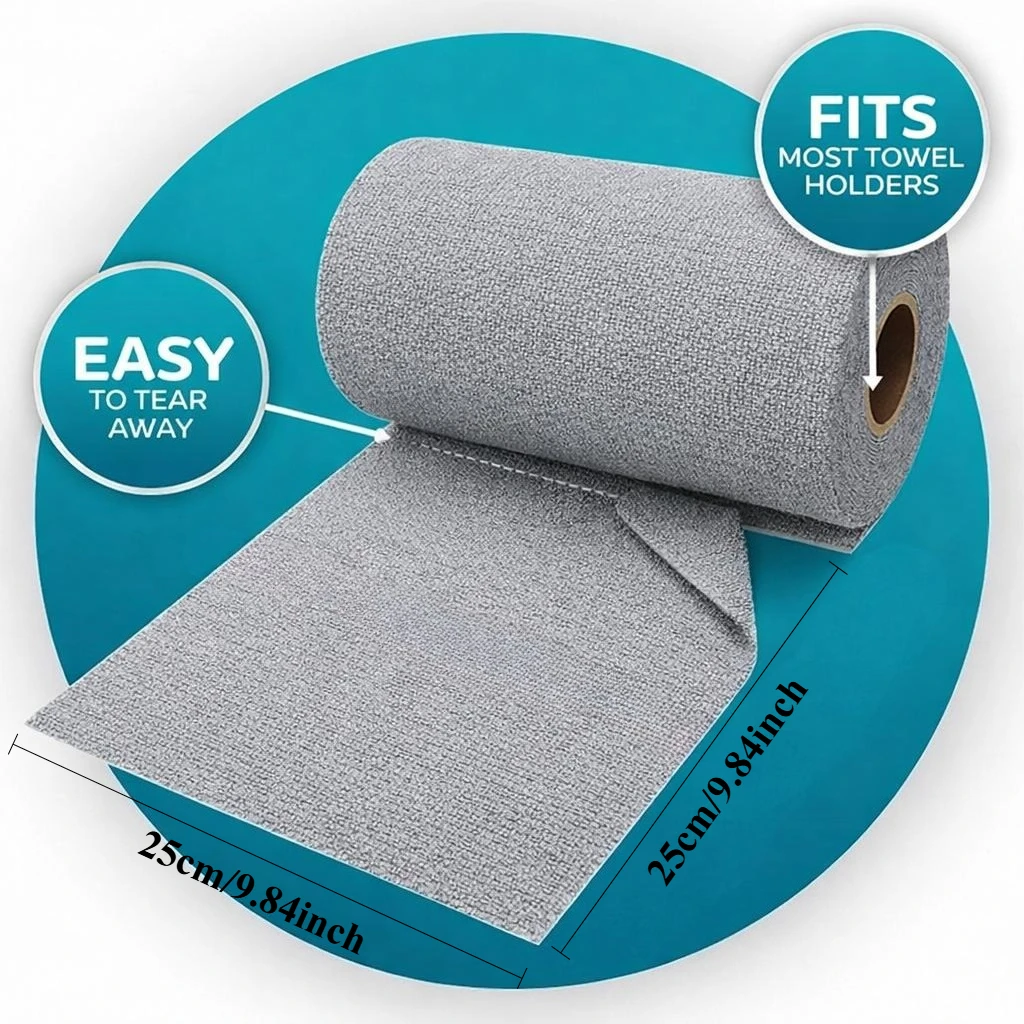 100-count Extra-large, Thickened Polyester Cleaning Cloths, Highly Absorbent and Lint-free Wiping Cloths, Reusable Disposable Towels, Suitable for Home, Kitchen, and Car Use, Roll-style Tear-off Cleaning Wipes