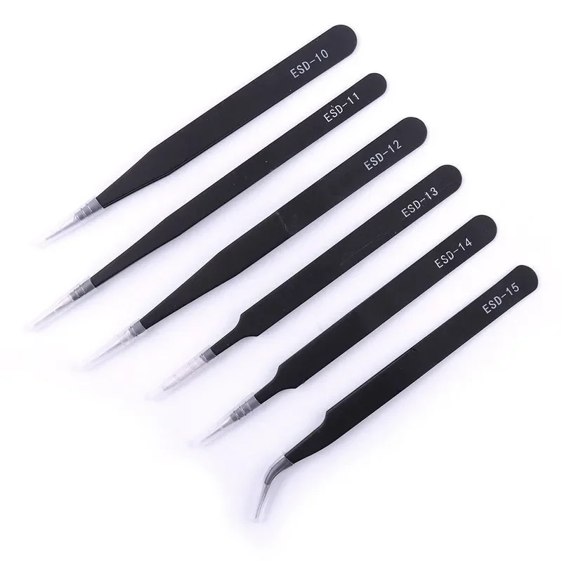 VETUS Anti Static Stainlesss Steel Tweezers Set6PC1.5mm Precision Curved Tips for Electronics Repair Watchmaking Craft Model DIY