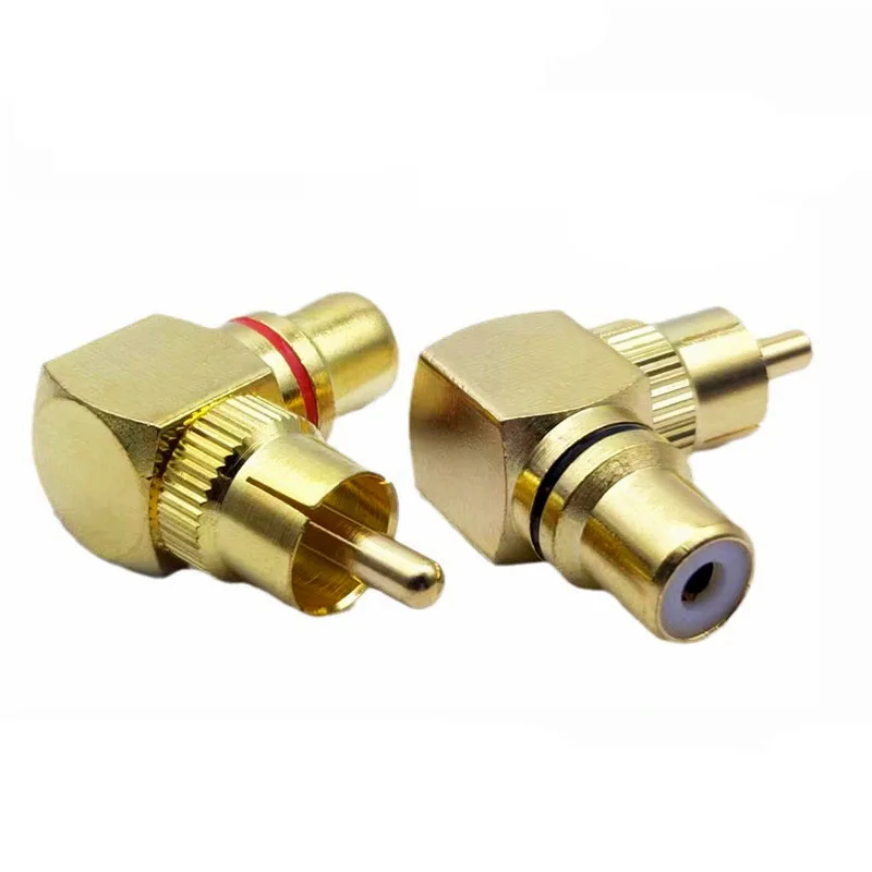 1PCS 2X Brass RCA Right Angle Male To Female Gold Plated Connector 90 Degree Adapters
