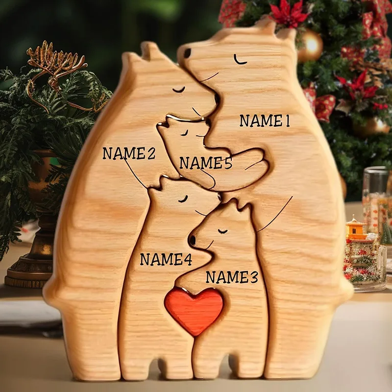 Bear Family Puzzle Personalized Multilingual Customization Free Engraving Name Bear Family Wood Puzzle Mother's Birthday Gift