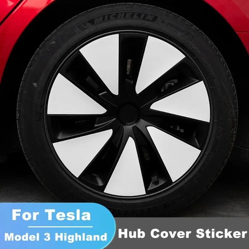 

For Tesla Model 3 Highland 2024 Hubcap Decorative Protective Sticker Carbon Fiber Pattern Traceless Stickers