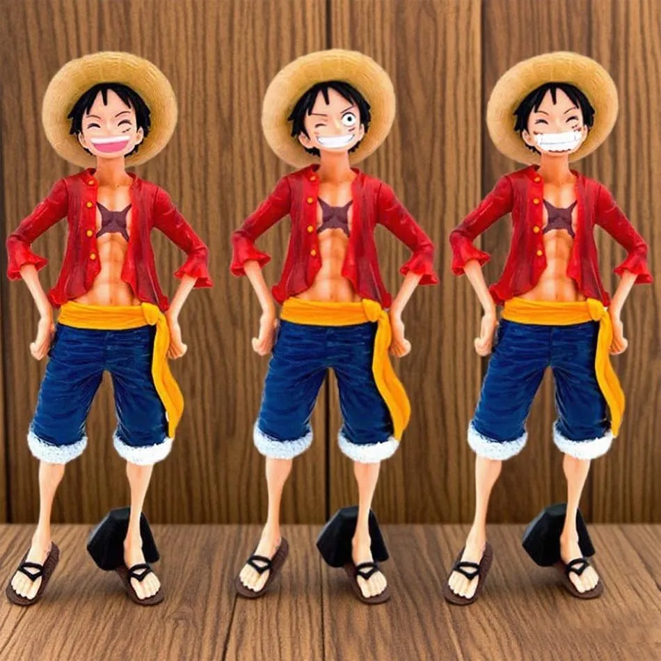 Heiße One Piece Anime-Figur: Selbstbewusster, lächelnder Luffy mit drei wechselbaren Gesichtern – Actionfigur, PVC-Modell, Spielzeugsammlung, Geschenke