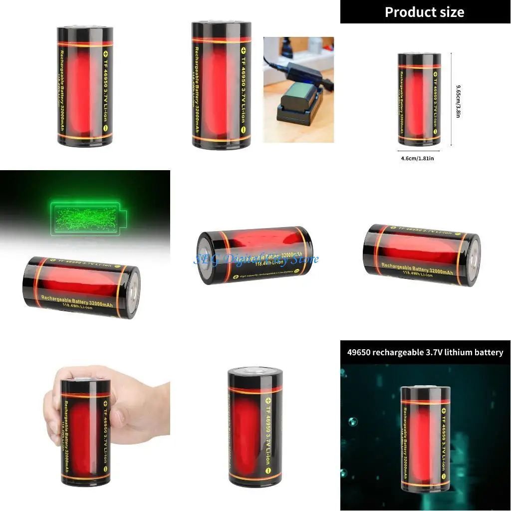 

U75B 49650 Rechargeable Battery 3.7V Cylindrical Battery with 32000mAh Big Capacity 118.4Wh for High Drain Devices