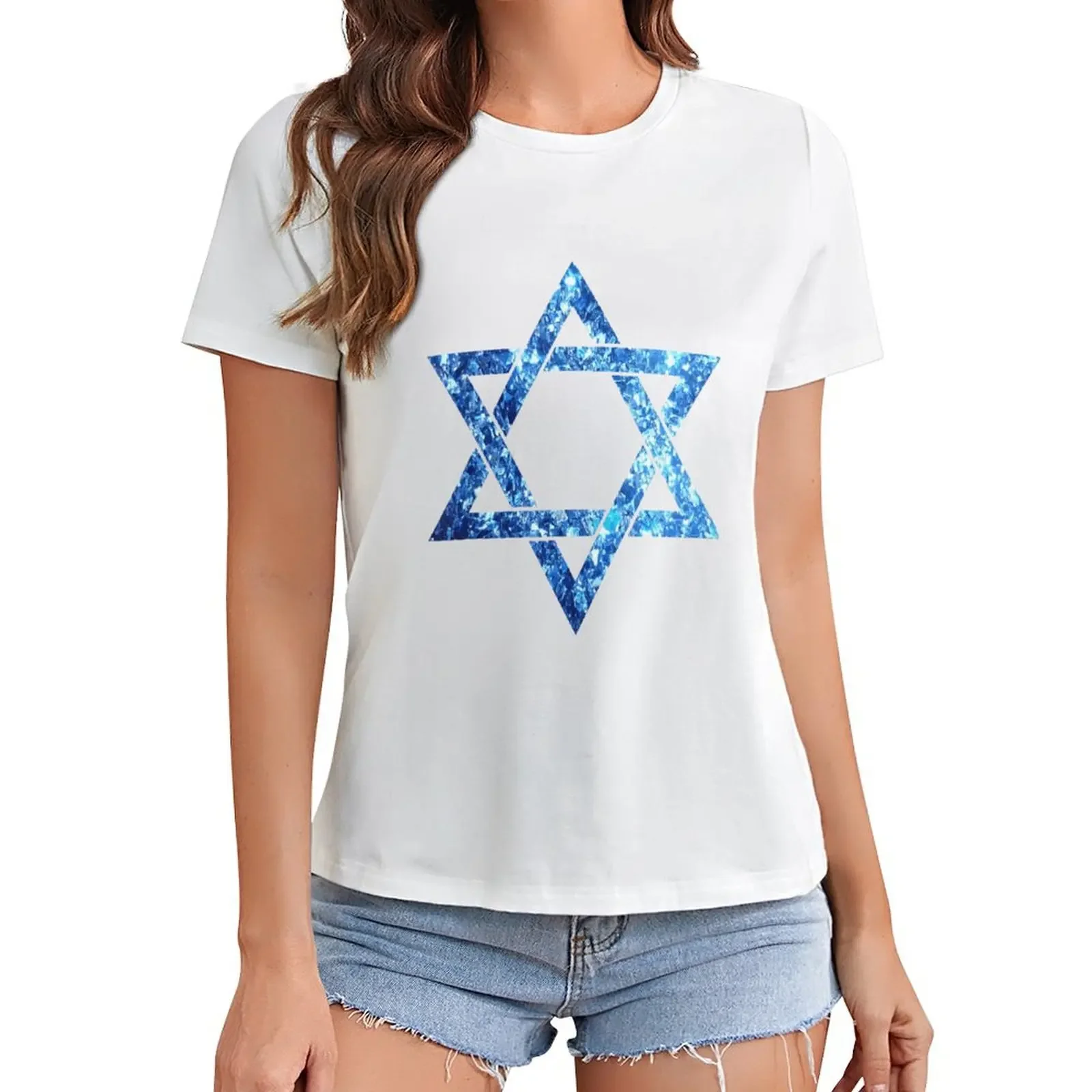 Shirt Casual Short Sleeved Female Tee T-Shirt Women  Jewish Symbol Star of David T Shirt Graphic