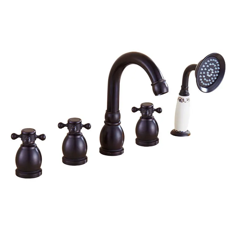 

All-copper bathroom black bathtub three-piece five-hole bathroom 5-piece bathtub hot and cold mixing faucet faucet split